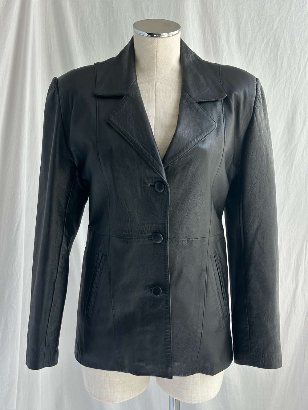 Vintage 90s Black Leather Blazer | Tailored Fit | Size Small